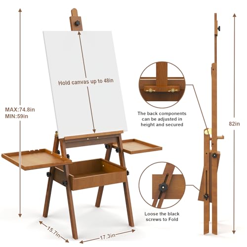 Professional Vintage Wood H-Frame Easel, with 2 Palette and Storage Box by COZEER - Image 2