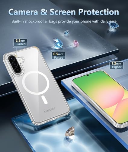 Image of DIZORO Magnetic for Samsung A17 5G Case Clear [Compatible with MagSafe][Anti-Yellowing][Built-in 4 Airbags][Military Grade Protection][Shockproof Slim] Samsung A17 Phone Back Cover (Clear)