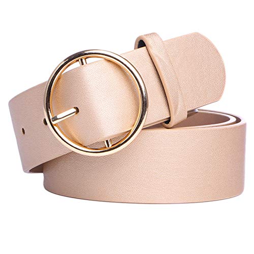 Andongnywell Women Round Buckle Belts Leather Circle Buckle Belt Casual O-Ring-Belt Waistband Sash