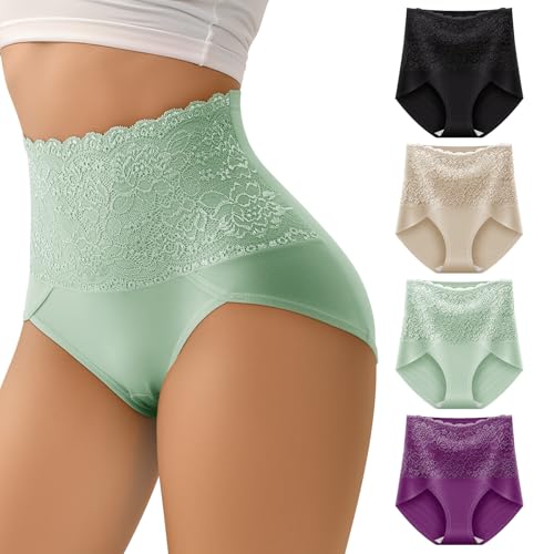 Women Tummy Control Underwear,High Waisted Lace Panties, High Cut Silky Soft Ladies Postpartum Brief Multipack
