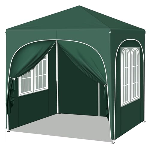 WOLTU Klappbarer Pavillon 2x2m mit 4 abnehmbaren Wänden – UPF 50+ Sonnenschutz, Windstabiles Metallgestell, 3-stufig Höhenverstellbar, Tragbarer Marktschirm für Garten Camping Strand – Grun
