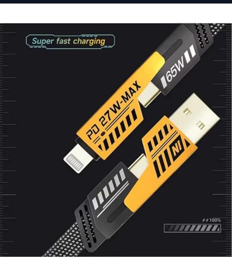 Image of PremiumAV 65W Fast Charging Cable - 2-in-1 USB-A to USB-C and Lightning Multi-Angle Nylon Braided Cable for iPhone, Android, Tablets, Power Banks, and USB-C Devices