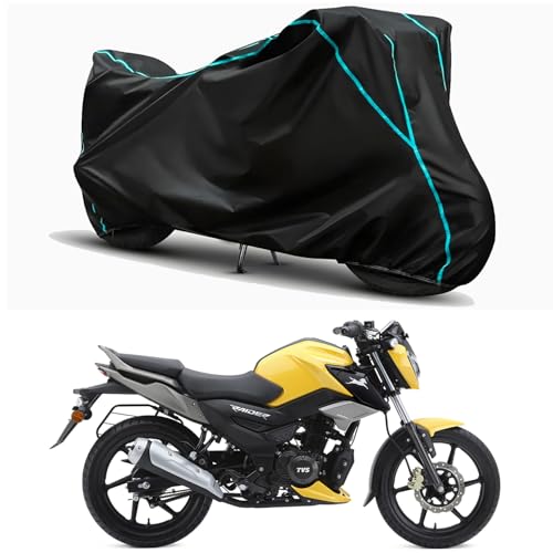 Image of Waterproof Bike Body Cover Compatible for | TVS Raider | Taffeta Fabric, Sky Piping Design, Bottom Elastic Fit | Dustproof, Sun UV & Rain Protection for All Weather.