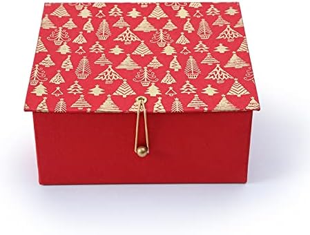 BOXE's AT 169 Cardboard Handmade Square Empty X-Mas Design Bead Gift Box Decorative Chocolate Packing Boxes For Diwali Christmas Anniversary Wedding|Dimensions : 7 X 7 X3.25 Inch|Color : Red