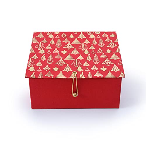 BOXE's AT 169 Cardboard Handmade Square Empty X-Mas Design Bead Gift Box Decorative Chocolate Packing Boxes For Diwali Christmas Anniversary Wedding|Dimensions : 7 X 7 X3.25 Inch|Color : Red
