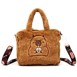 FOSDICK Capybara Plush Girls Handbag, Cute Girls Cross Body Bag, Shoulder Bag with Adjustable Shoulder Strap, Capybara Crossbody Bags for Shopping Travel, Gifts for Children Kids, 18x16x6cm, Brown