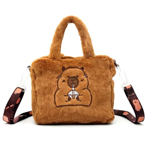 FOSDICK Capibara Peluche Bolso Niña, Lindo Bolso Bandolera para Niña, Suave Felpa Bolso de Mano, Capibara Bolsos Bandolera con Correa de Hombro Ajustable y Extraíble, Bandoleras para Niñas, 18x16cm FOSDICK Capibara Peluche Bolso Niña, Lindo Bolso Bandolera para Niña, Suave Felpa Bolso de Mano, Capibara Bolsos Bandolera con Correa de Hombro Ajustable y Extraíble, Bandoleras para Niñas, 18x16cm