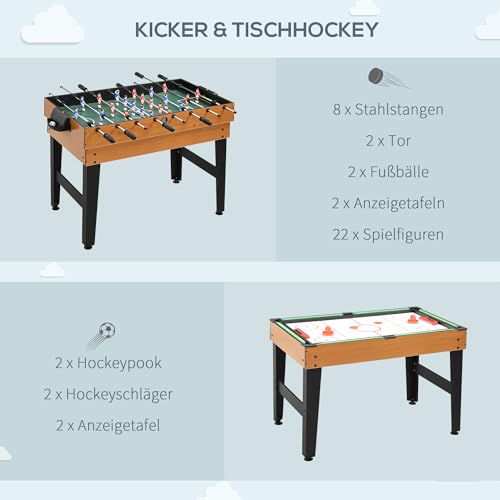 HOMCOM Multi Spieltisch 4-in-1-Tisch mit Tischtennis Billardtisch Tischfußball mit Zubehör Multifunktionstisch für Kinder Erwachsene 107 x 61 x 84,5cm Naturholz+Schwarz – Bild 7