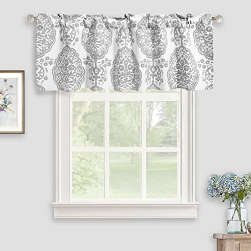 Inselnwald Gray Valance For Kitchen Bathroom, Damask Medallion Pattern Window Treatment Small Curtain Floral Valances For Bedroom Home Decor Rod Pocket 52 X 18 Inch Gray #TOP16