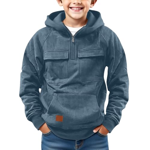 Boys Half Zip Hooded Sweatshirt Oversized Fleece Cute Sweater Multiple Pockets Trendy Preppy Teen Girl Fall Winter Clothes