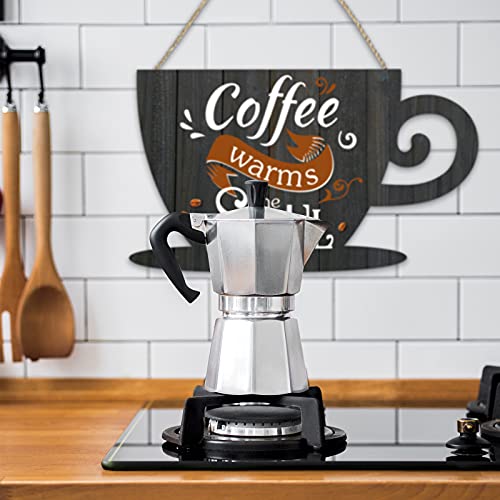 Image of Jetec Wooden Coffee Bar Signs for Wall 11.8 x 6.8 Inches Hanging Sign Rustic Vintage Cup Plaque Coffee Warms The Soul for Cafe Station Signs Decorations Small Farmhouse Cafe Sign Home Kitchen