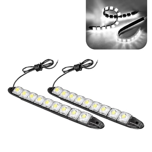 Zigeiya 2 PCS LED Daytime Running Strip Lights Kit, DC 12V Flexible Bright Spot Fog Lamp, IP67 Waterproof DRL LED Strip Lights, Universal for Cars SUVs (White)
