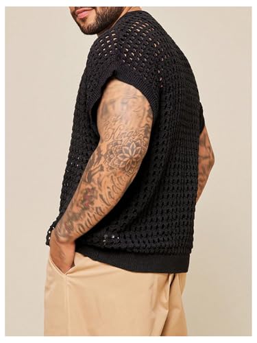 Men's Big and Tall Hollow Out Crochet Sweater Vest Cap Sleeve Sheer Sleeveless Tank Tops Knitwear2
