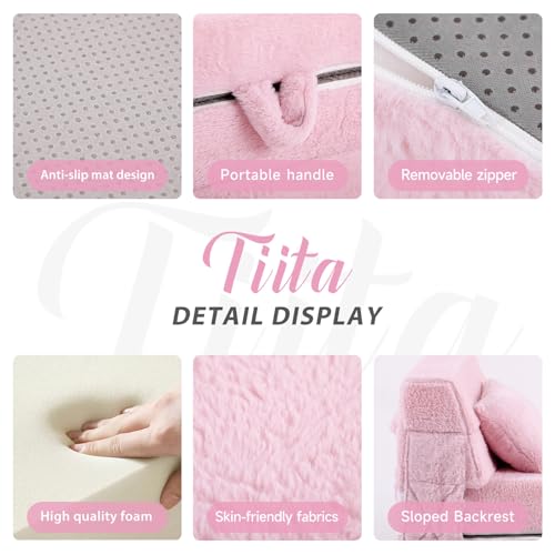 Image of Tiita Convertible Folding Kids Sofa Bed with Pillow & Storage Bag, Plush Fabric Floor Mattress Couch Bed, Washable Cover, Kids Room, Playroom, Dorm, Apartment, Pink
