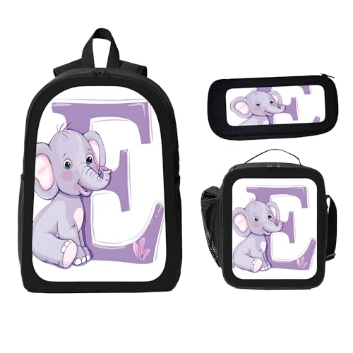 Cute Animal Elephant Letters 3 Pcs 17 Inches Backpack Set With Insulated Lunch Bag And Pencil Pouch Large Back Pack For Men Women Lunchbox Pencil Case Waterproof Backpacks Lunch Box 3 Piece Daypacks2