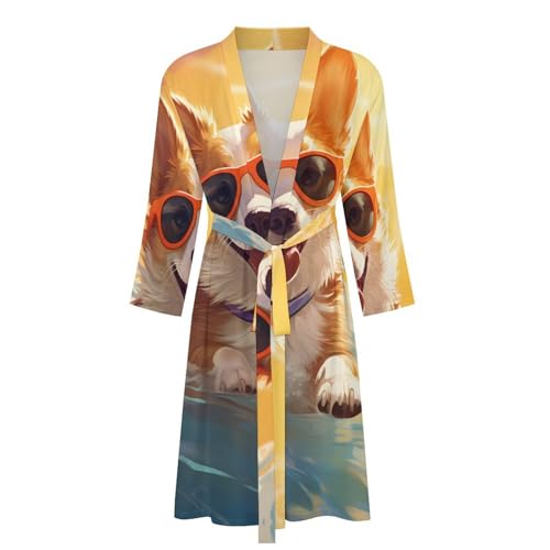 Cute Corgi Swimming in Water Mens Bath Robe Lightweight Soft Bathrobe Knee Length Spa Sleepwear4