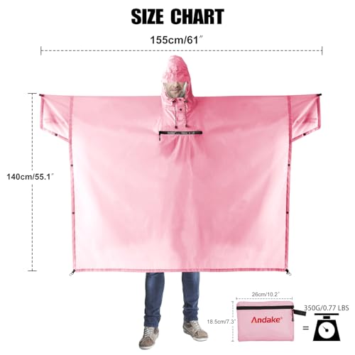 Andake Regenjacke Regenponcho Regencape Regenmantel Wasserdicht Unisex mit Kapuze 3 in 1 Multifunktional Atmungsaktiv für im Freien Camping Wandern Angeln Kirschblüte