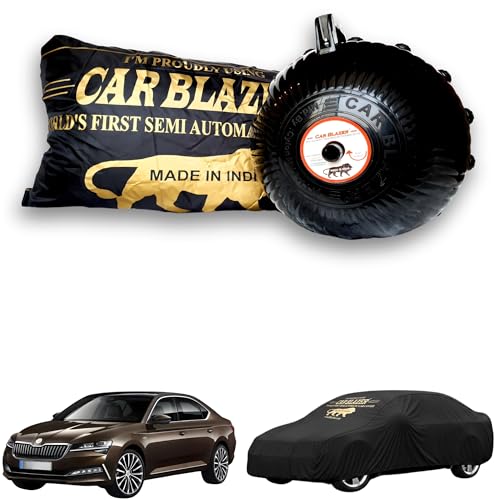 Image of CARBLAZER Portable & Semi-Automatic Full Body Car Covers: Heavy Duty Device| Anti-Theft| Dust & Scratch Proof | Water & Wind Resistant|Custom Fit| Dual-Side Cover, Compatible for Skoda Superb