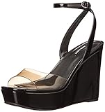 Nine West Women's Klear3 Wedge Sandal, Black/Clear, 9