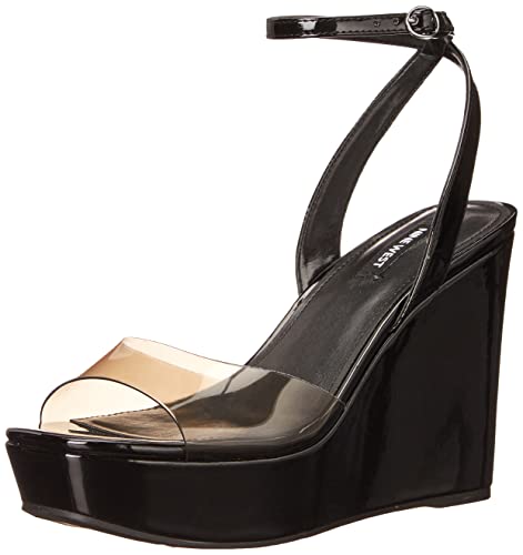 Nine West Women's Klear3 Wedge Sandal, Black/Clear, 9