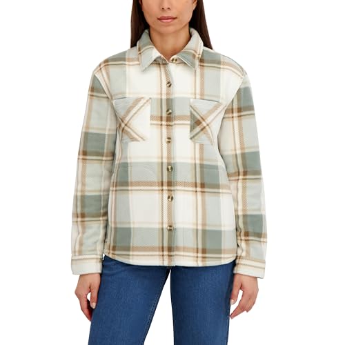 HFX Women's Plaid Fleece Jacket– Button Down, Bonded Plush Sherpa Lined Shirt Jacket, Cozy Fit, Sage, XX-Large