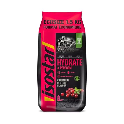 ISOSTAR Hydrate & Perform Cranberry Rote Früchte Isotonisches Sportgetränk mit Energie Elektrolyten & Vitamin C/B1 Für Laufen Radfahren & Trail 1 5 kg