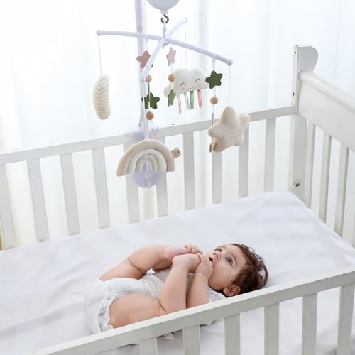 COTTONBEBE Mobile Baby,Baby Spieluhr mit 35 Musik,Einstellbare Lautstärke,Einfach anzubringen,Stoppt nach 30 Minuten automatisch,Perfekte Geschenk Für Jungen und Mädchen(Regenbogen) (Regenbogen)