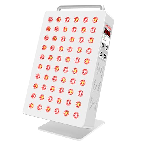 Image of Red Light Therapy Panel 5 Wavement 60 Dual Chip LEDs 630+660+810+830+850nm Red and Near Infrared Lamp Therapy Device 100W with Timer & Stand for Body Pain Relief Face Skin Health Sleep White