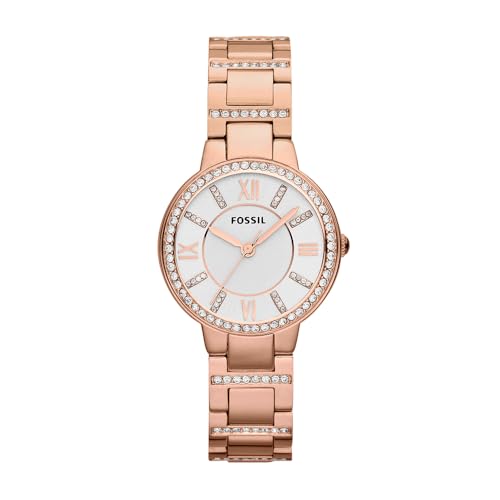 Fossil Orologio Virginia da donna, movimento al quarzo, cassa in acciaio inossidabile oro rosa 30 mm, ES3284, Tonalità Oro Rosa E Bianco Con Glitter