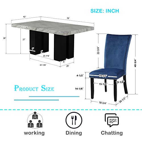 Deinppa 7 Piece Kitchen Dining Room Table Set With 1 Faux Marble Dining Rectangular Table And Dining Chairs Set Of 6 For Dining Room And Living Room (Blue) #TOP4