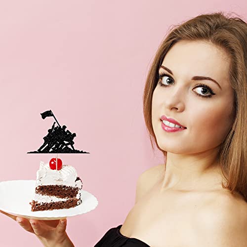 Military Themed Soldier Cake Toppers - 12 Pieces Paper Cups Black Glitter Soldier's Day, Veterans, Men's Birthday, Navy Army Special Forces Decorations #TOP2