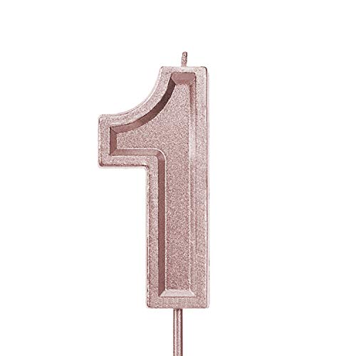LUTER 2.76 Inches Large Birthday Candles Glitter Birthday Cake Candles Number Candles Cake Topper Decoration for Wedding Party Kids Adults Rose Gold Medium Number 1