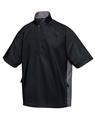 Tri Mountain Men's water zip short sleeve windshirt, BLACK/CHARCOAL, L