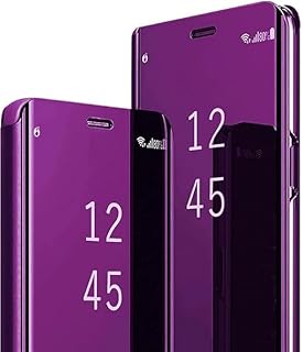 جراب حماية لموبايل أوبو A73 شبكة الجيل الرابع 4G بتصميم نحيف عاكس شفاف كلير فيو بنمط كتاب قابل للطي مضاد للصدمات بحماية كاملة مع مسند، ليس جراب أصلي (بنفسجي)