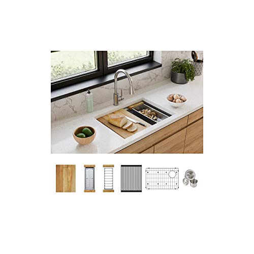 Image of Elkay Crosstown 18 Gauge Workstation Stainless Steel 25-1 /2 inch x 18-1 /2 inch x 9 inch Single Bowl Undermount Sink Kit