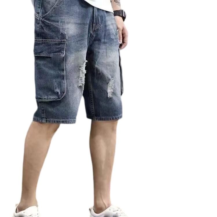 Short cargo en denim ample à plusieurs poches style rétro délavé - 4