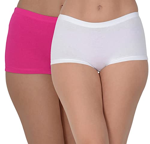 Image of EVA & JOY Women's Cotton Solid Mid-Rise Boyshort Panty White,Pink