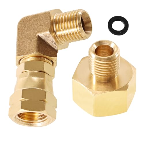 Silkwish LPG Gasadapter, Messing Verbindungswinkel Gaswinkel 90° 1/4 Zoll Linkswinkelverbindung + LPG Gasadapter 1/2 Zoll R x 1/4 Zoll lks für Gasherd, Gasanschluss, Hockerkocher Campingkocher