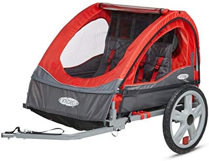 InStep Take 2 Double Seat Foldable Tow Behind Bike Trailers, Featuring 2-in-1 Canopy and 16-Inch Wheels, for Kids and Children, Red (Renewed)
