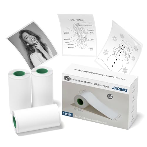 Gloryang 3 Rolls White Thermal Paper 56mm x 4m, Continuous Self-Adhesive Sticker Rolls for JD-23 Mini Printer, DIY, Photo & Label Printing