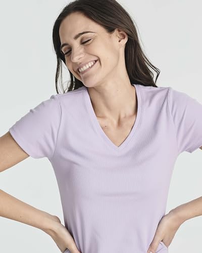 Image of Real Essentials 3 Pack: Women's Ribbed Knit Short-Sleeve V-Neck Swing T-Shirt Casual Dress (Available in Plus)