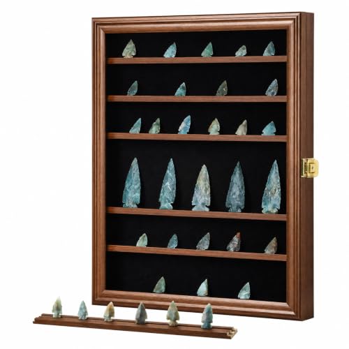 KCRasan Arrowhead Display Case Native American Arrowhead Shadow Box, Walnut