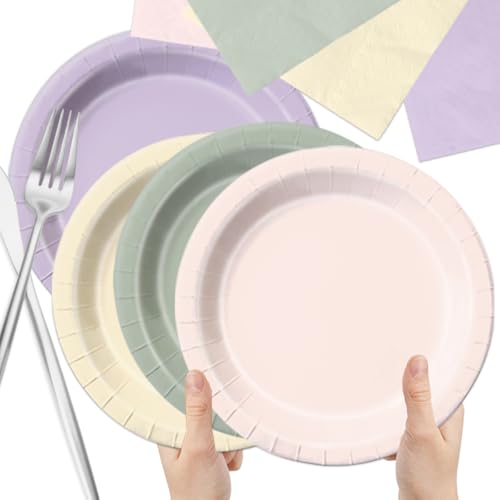 Image of CMUSKO Fairy Birthday Party Decorations - 60pcs Pink Purple Green Plates and Napkins for Spring Wildflower Butterfly Garden Tea Party Tableware Set