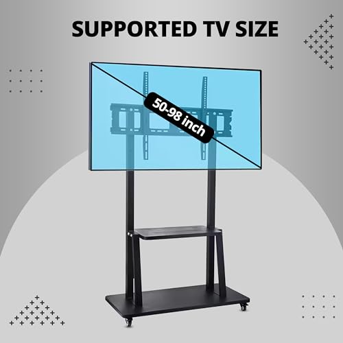 Image of Robustt TV Stand with Wheels | Fits 50-98 Inches TV | Heavy Duty Material | Tilt & Height Adjustable Rolling Stand | Movable TV Stand | Flexible Shelf | Cable Management - Pack of 1