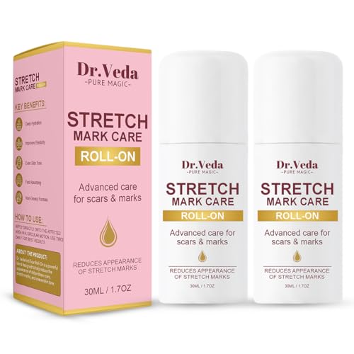 Image of Dr. Veda Stretch Mark Care Roll-On for Women - Skin Repair & Elasticity Booster with Green Tea & Licorice for Stretch Marks, Scars & Smooth Skin | 100% Natural Formula, 30 ml each Pack of 2