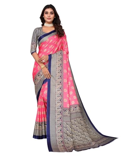 Sari indio de seda artística con diseño impreso y pieza de blusa