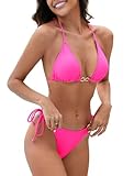 Evolyline Women's O Ring Bikini Set 2 Piece Women's Bikini Swimsuit Sexy Thong Spaghetti Strap Triangle Swimsuit Bathing Suit Pink