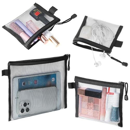 CIATBYYJ 4 Stück Mesh Reißverschluss Beutel,3 Größen Mesh Beutel,Mini Makeup Organizer,Tragbar Reise Tasche,Reißverschlusstaschen Stifttasche,für Kosmetika und Reiseutensilien