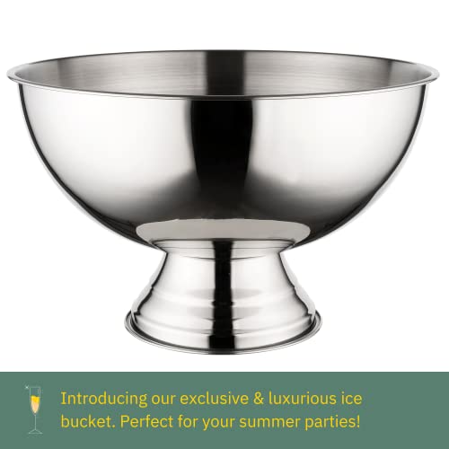 Glotime Ice Bucket For Parties - Silver Stainless Steel Champagne Bowl - Punch Bowl - Pedestal Base, Party Sized, 12L #TOP3