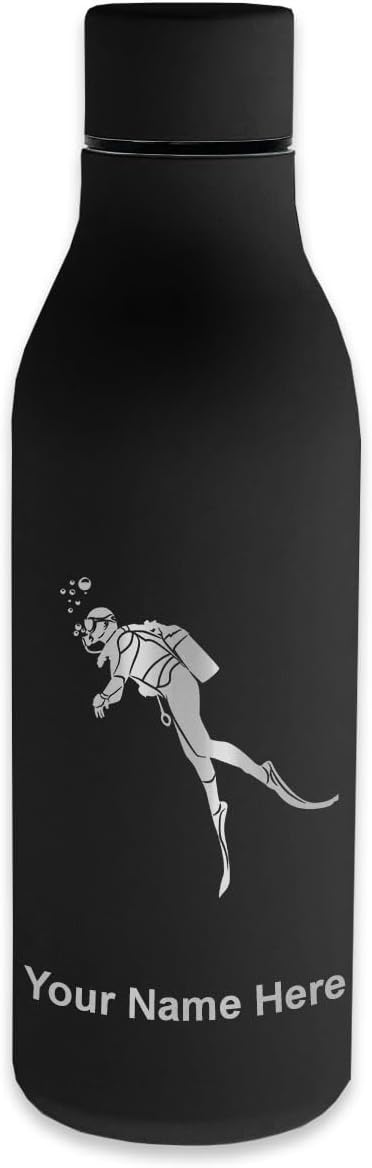 LaserGram Double Wall Stainless Steel Water Bottle, Scuba Diver, Personalized Engraving Included
